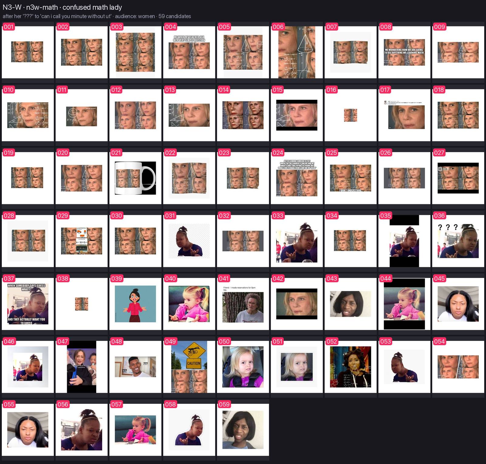 Numbered contact sheet of every candidate for n3w-math
